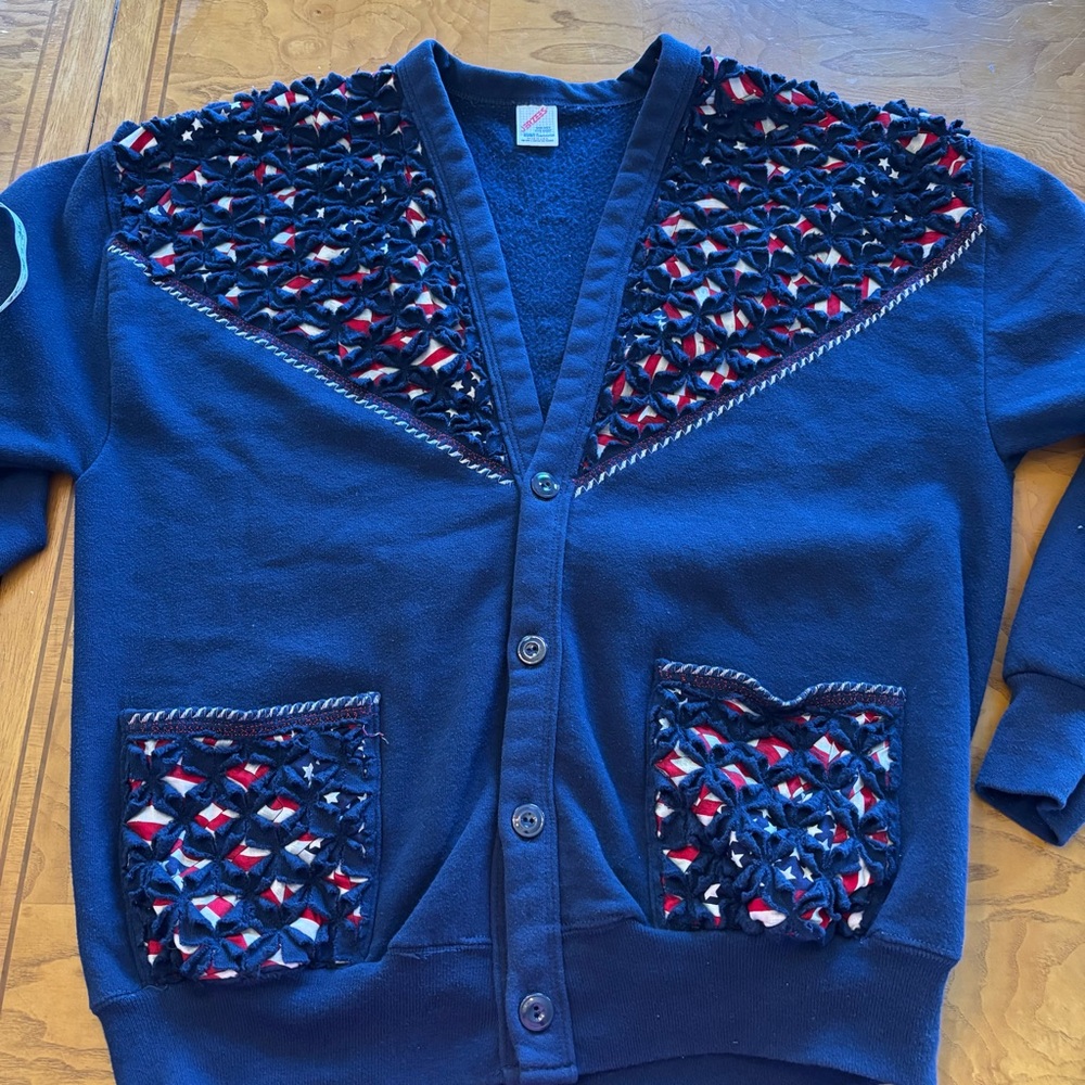 Jerzees women’s one size fits most Navy‎ red American cardigan vintage